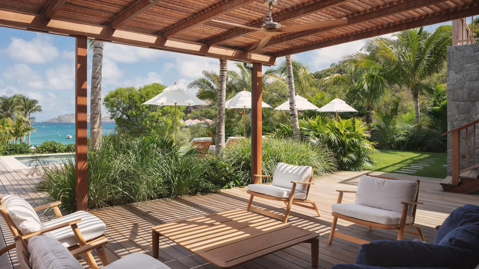 Poolside terrace at Villa BDM in St-Jean