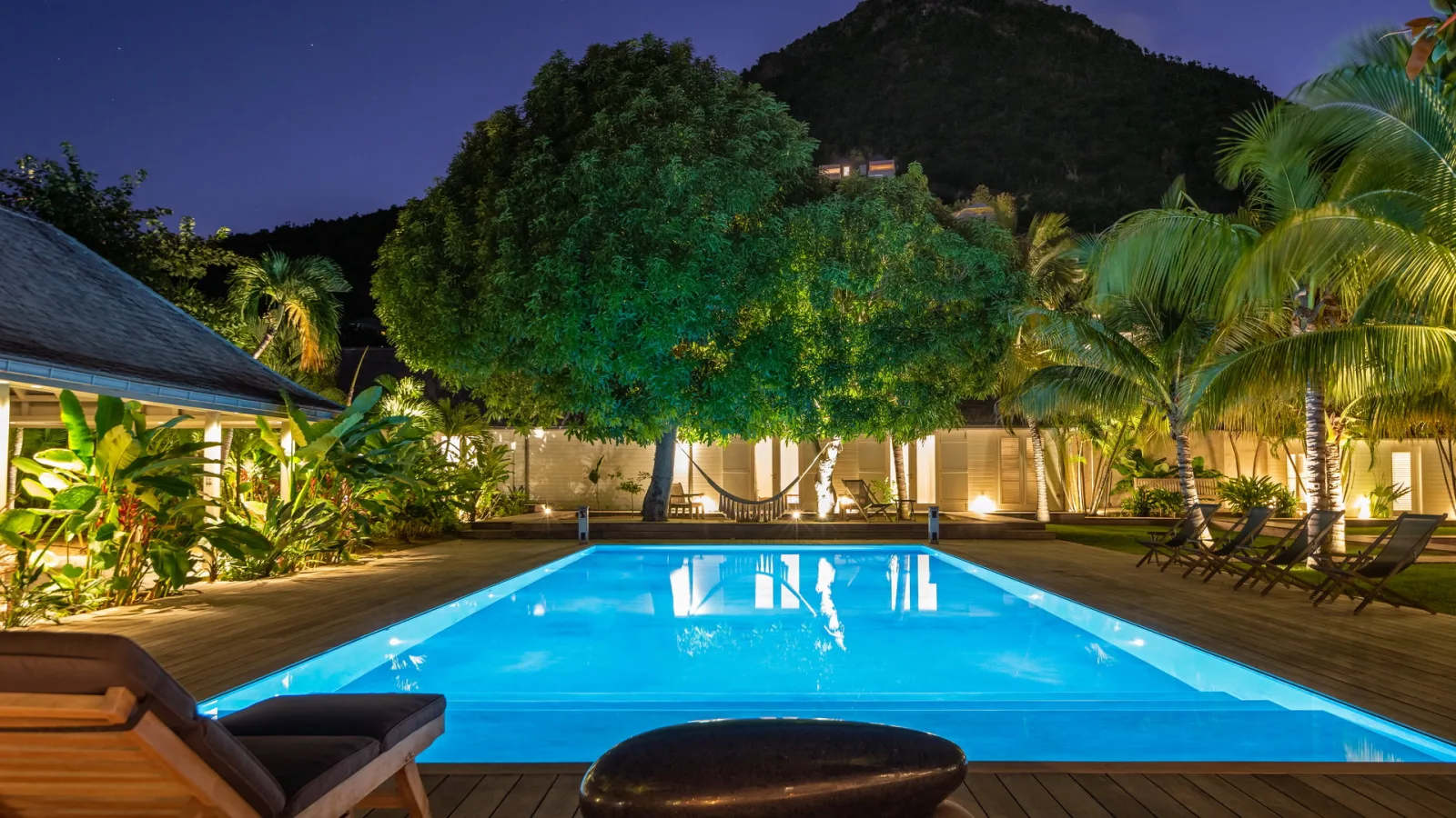 The villa by night at Villa MANOIR DE LORIENT, a 7-bedroom villa in Lorient, St Barth