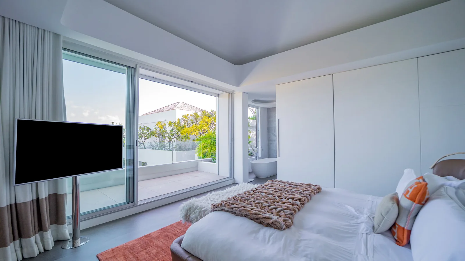 Television inside Panoramic, a villa sleeping ten