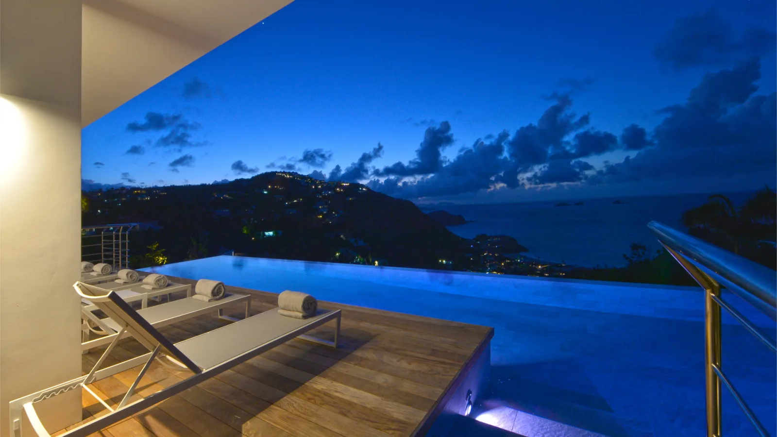 The villa by night at Villa THE SOURCE, a 6-bedroom villa in Colombier, St Barth