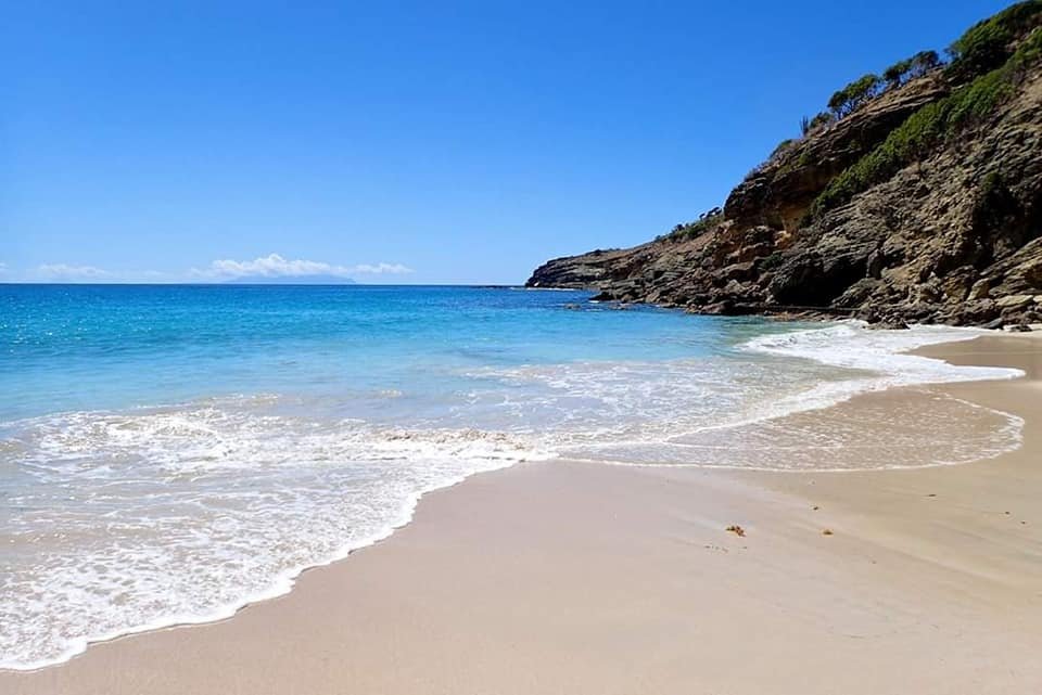 Anse du Gouverneur beach cradled between green cliffs on the south coast of Saint Barth&eacute;lemy